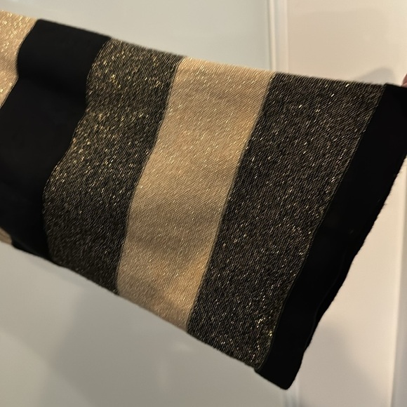 Anne Klein Cowl Neck sweater Tan & Black stripes with Gold metallic acce… - Picture 8 of 12